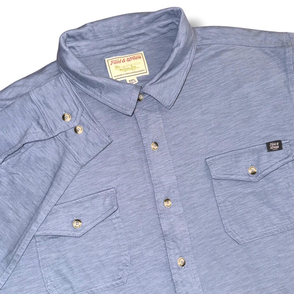 Field & Stream Button Down Shirt Mens 2XL Blue Long Sleeve Slub Cotton Western